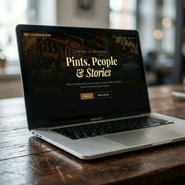 Clodagh Bar Website Mockup on Laptop