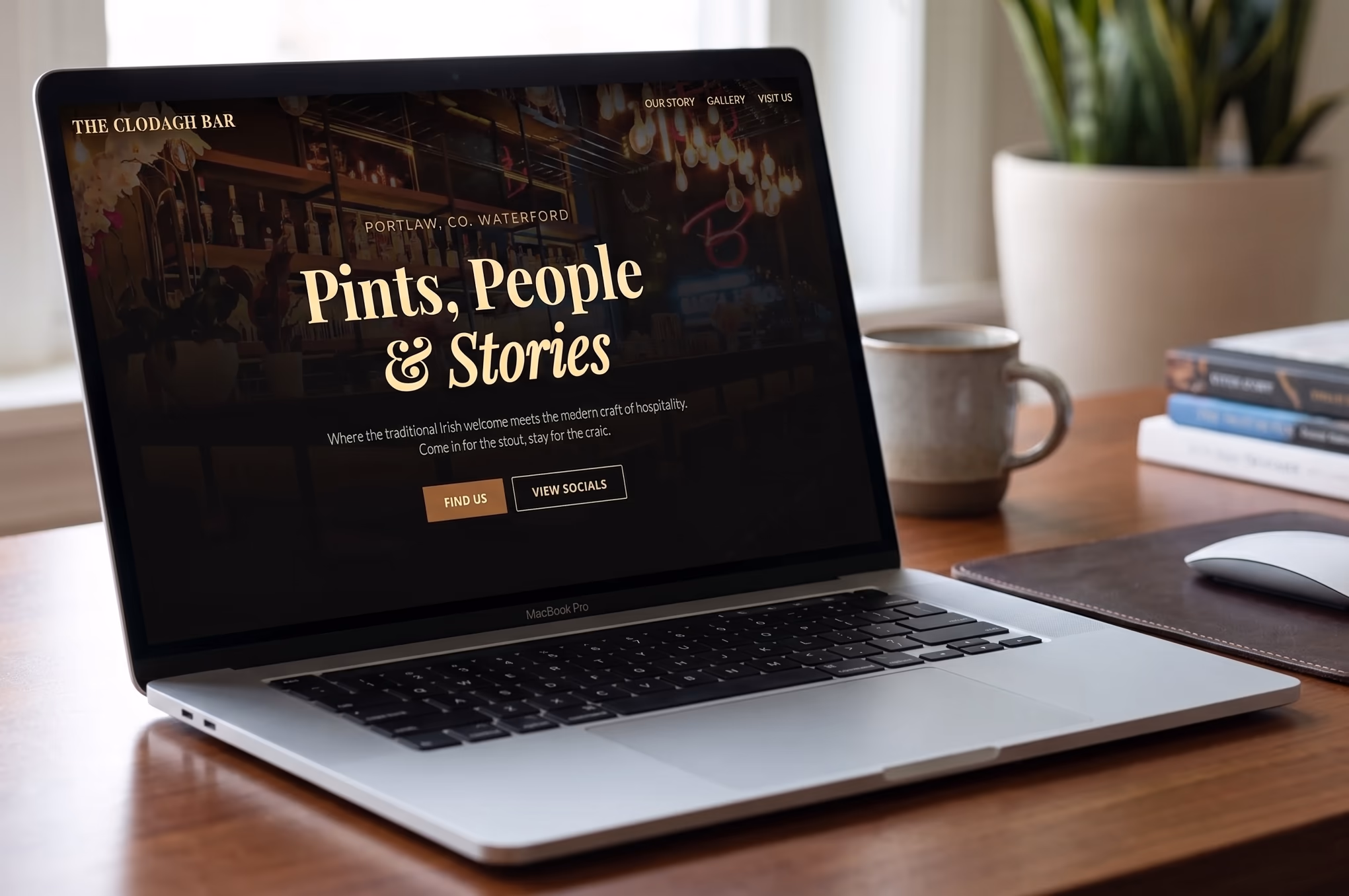 Clodagh Bar Website Mockup on Laptop